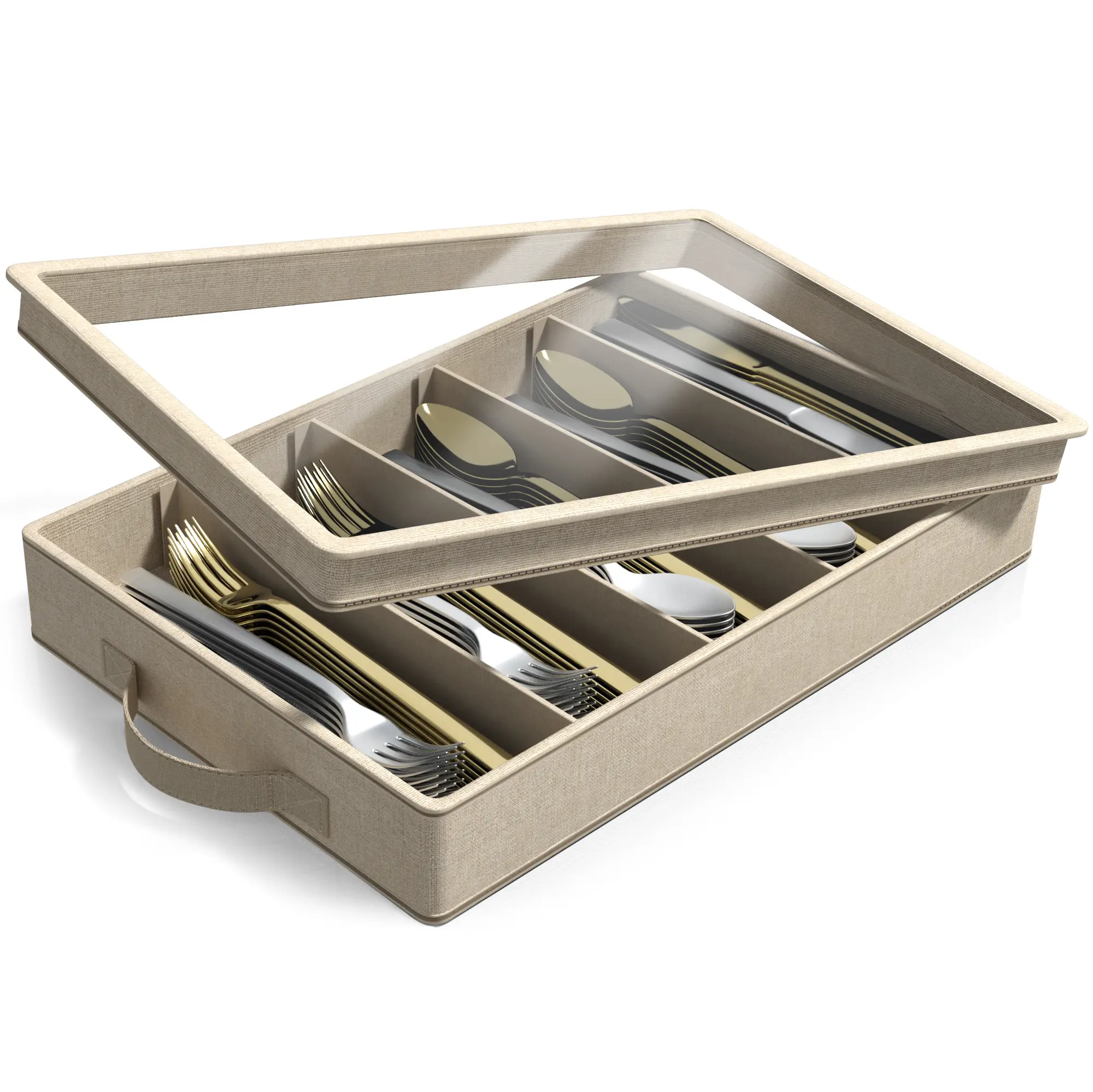 Sorbus Flatware & Utensil Storage Chest Box with Zipper Clear Lid & Adjustable Divider - Silverware Organizer Container Case Gifts Kitchen Knives Divided Compartments Plastic