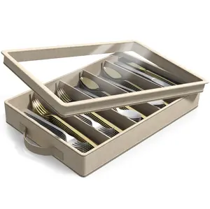 Sorbus Flatware & Utensil Storage Chest Box with Zipper Clear Lid & Adjustable Divider - Silverware Organizer Container Case Gifts Kitchen Knives