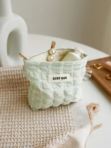 Letters Label Plaid Makeup Bag, Portable Cosmetic Storage Bag, Makeup Organizer Pouch, Pouch Bags, Vanity Makeup Organizer, Versatile Storage Bag for Skincare, Lip Balm, Eyeliners, Mirror, Stationery, Vintage Vanity Bag