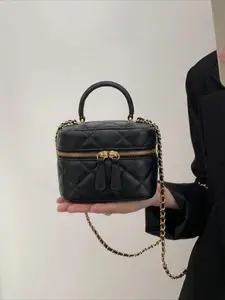New Rhombus Chain Box Bag for Women, High-End Texture Crossbody Makeup Bag, Small Bucket Bag, Daily Commute Versatile Handbag