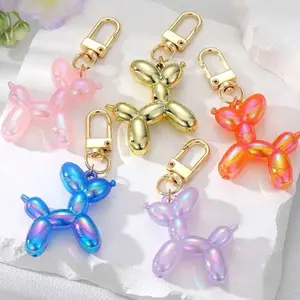 Balloon Animal Keychain Bag Charm - Colorful Beads, Gold & Pink Finish, Includes Pink and Orange Beads, Ideal for Gifts and Decor Dog Puppy Cute keychains keychain  bundle  set girly  accessories