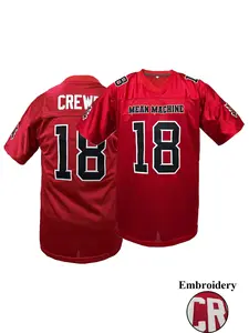 Men's Letter & Number Patched V Neck Football Jersey,Jersey Shirts,Loose Casual Short Sleeve Sports T-Shirt for All Seasons,,MEAN MACHINE #18 Embroidered Rugby Jersey,Men's Top for Daily Wear,Athletic Tops