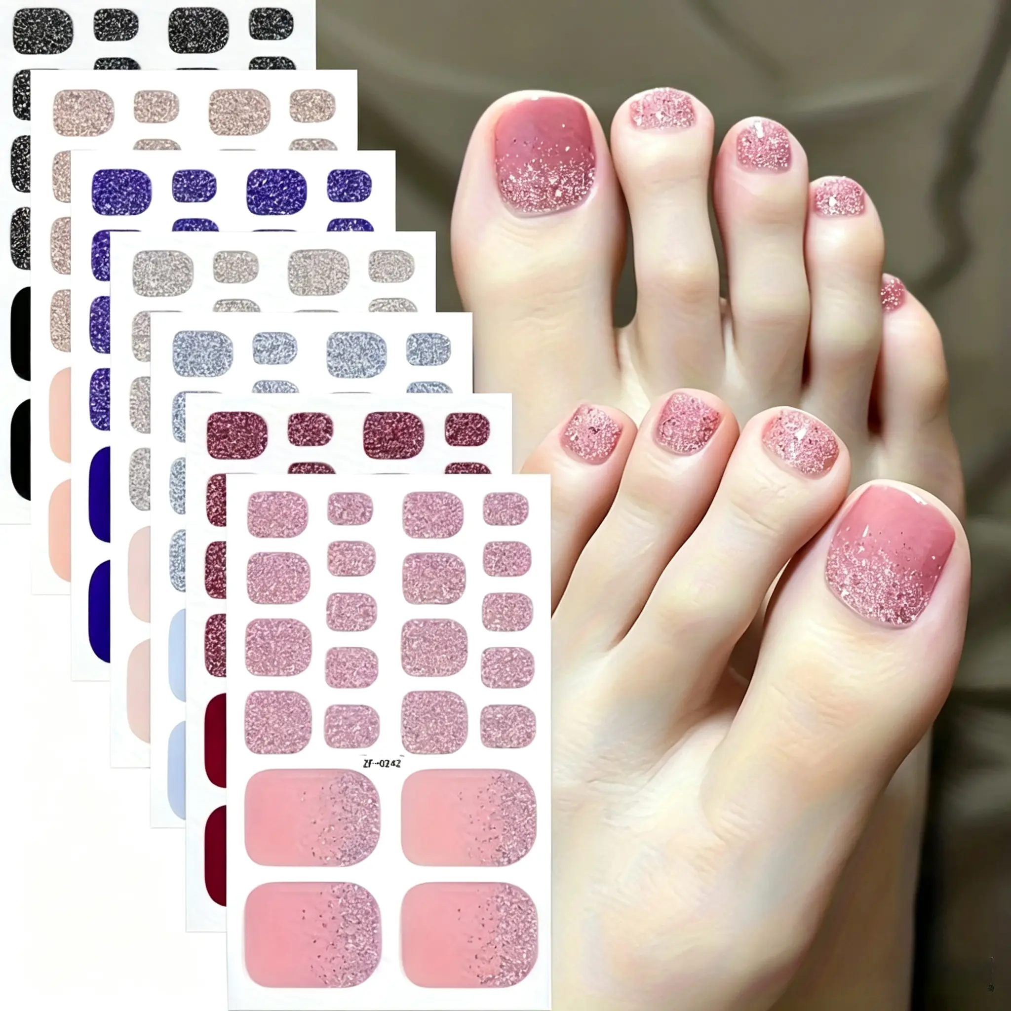 8PCS This summer, decorate your nails with bright white, gradient green and pink nail stickers - these ideal toe nail stickers and nail tips are perfect for unique holiday gifts!