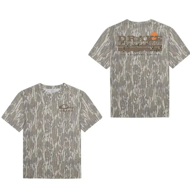 Drake Waterfowl Men's Old School Camo Square LabCamo T-Shirt Unisex Outdoor Tee in Bottomland Camo Ultra Soft Breathable Cotton for All Day Comfort Perfect for Hiking Camping Huntingg