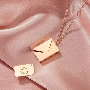 Stainless Steel Envelope Love Letter Pendant Necklace Unisex Elegant Design with "Love You" Tag Gift Jewelry for Women Men  Meaning Necklace for Wife/Mother/Girlfriend, Birthday Day Gift A Letter for Wife/Mother/Girlfriend, Personalized Photo Necklace
