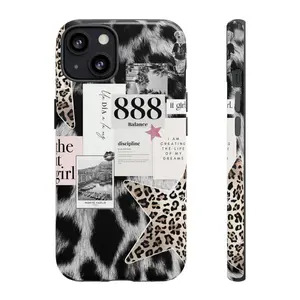 Monochrome Leopard Print Aesthetic Phone Case Grunge Collage Vibes Tough Tech Gift  -Durable, Shock Absorbing and Stylish Protection -Compatible with iPhone 17,16, 15, 14, 13, 12, 11, Plus, Pro,Pro Max, Perfect birthday gift for friends.