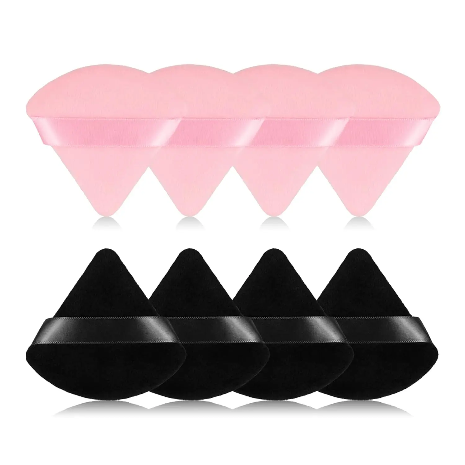 8Pcs of Triangular Powder Puff Makeup Sponges, Made of Super-soft Velvet, Designed for Contouring, Eye, and Corner, Beauty Blender Foundation Mixing Container.