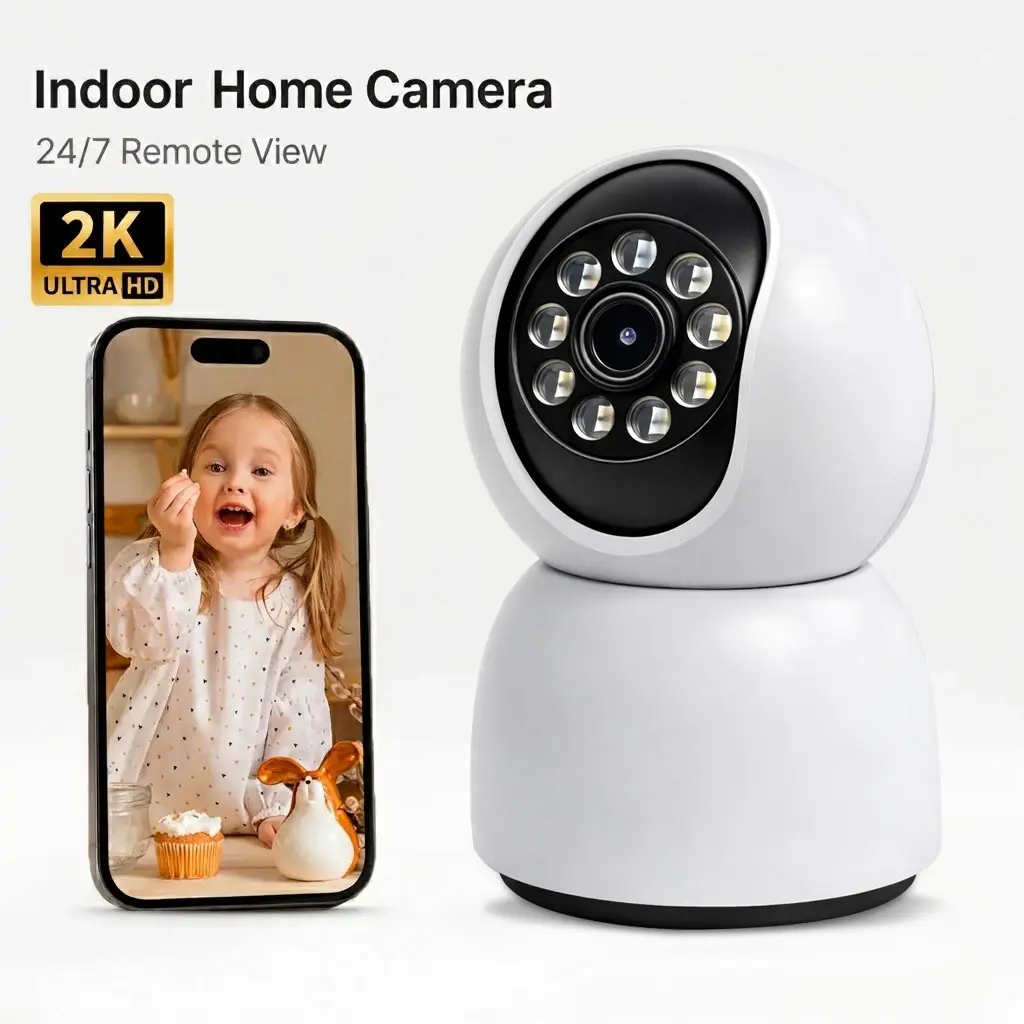 CowWolf 2K Indoor Pan Tilt 2.4GHz WiFi Security Camera, 360° Coverage, Motion Detection & Smart Tracking, Two-Way Audio, Night Vision, Alarm Siren, SD Card & Cloud Storage, Pet/Baby Monitor