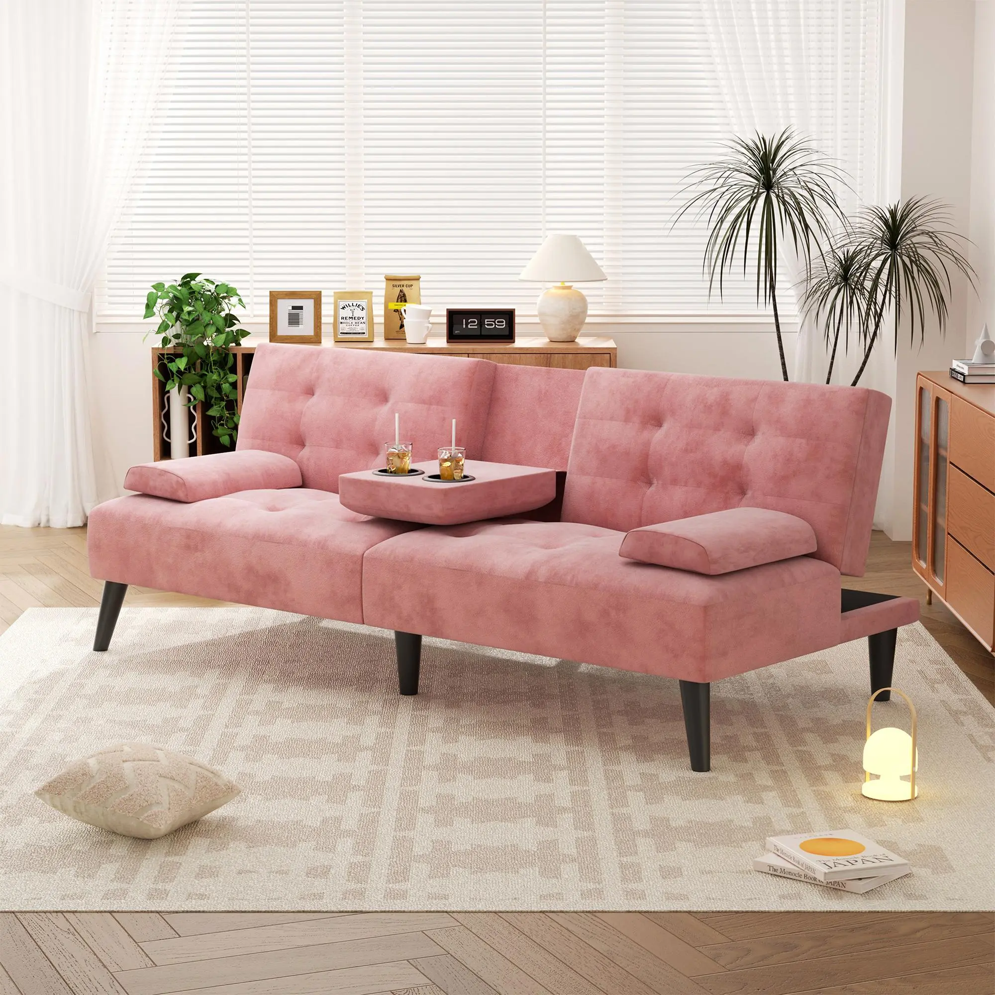 Walsunny 64'' Small Convertible Couch Bed Loveseat,  Modern Futon Sofa Recliner Sleeper, Lazy Futon Set for Living Room, Office, Apartment