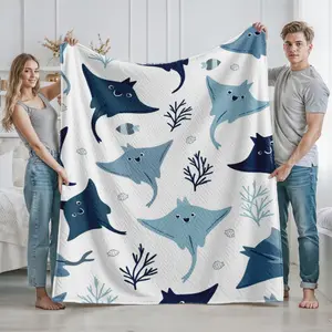 Cute Stingray Pattern Blanket Lightweight Throw for Cozy Home Living Room and Bedroom Use Ideal for Couples and Families Perfect Birthday Christmas Thanksgiving Housewarming Gift for Ocean Lovers and Marine Life Enthusiasts