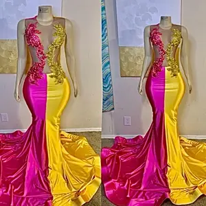 Pink and Yellow rhinestone prom dress promdress