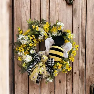 Spring is Buzzin Door Wreath with Yellow & White Flowers and Plush Bee Decor for Seasonal Home Decor