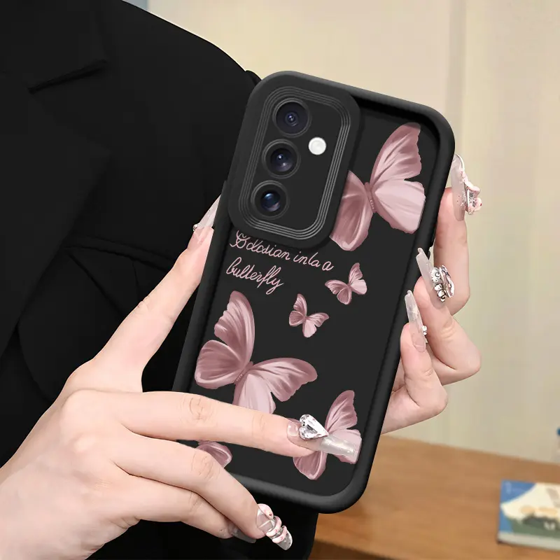 Black High Bamboo Pink Butterfly Pattern Phone Case Compatible with Galaxy S24 Ultra/S24 Plus/S24/S23 Ultra/S23 FE/A55/A54/A53/A52/A52S/A51/A50/A50S/A35/A34/A33/A32/A24/A23/A22/A21S/A20/A20S/A15/A14/A13/A12/A10S/A05S/A05/A03S/A03