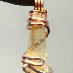 Optical Honey Golden Orange Calcite Copper PENDANT Unique Artisan Crafted Design