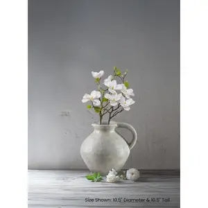 Serene Spaces Living Gray Ceramic Jug Vase 10.5 Diameter & 10.5 Tall Vintage Pitcher Design Stone Like Texture Exotic Vase for Long Stemmed Flowers
