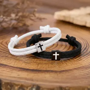 Cross Bracelet Adjustable Braided Rope Jesus Christian Cross Bracelets Matching Couple String Lucky Strand BFF Wristband for Women Men Boy Girls Easter Baptism