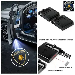 4-Pack Lamborghini Logo Car Door LED Welcome Projector Lights, Compatible with Lamborghini Huracán/Aventador/Urus/Sian Series Vehicles, Peel-and-Stick Non-Destructive Drill-Free Waterproof Courtesy Lights