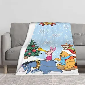 DISNEY CLASSIC Winnie the Pooh Christmas Fleece Blanket - Holiday Themed Soft Plush Throw with Tigger, Piglet, Eeyore & Christmas Tree - Cozy Winter Blanket for Kids & Adults, Perfect Gift for Christmas or Birthday