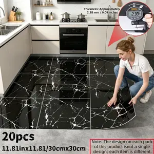 50pcs Thickened Tile Stickers, Marble Tile Stickers, Self-Adhesive Foam Wall Decals, Easy Clean and Cut, Ideal for Living Room, Kitchen, Bedroom, Office Decor