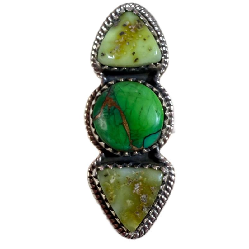 Adjustable 8 and under Palamino Turquoise & Green Mojave Turquoise 925 Solid Sterling Silver Ring