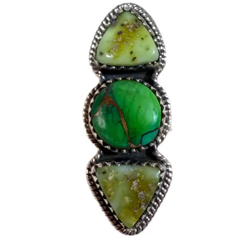 Adjustable 8 and under Palamino Turquoise & Green Mojave Turquoise 925 Solid Sterling Silver Ring