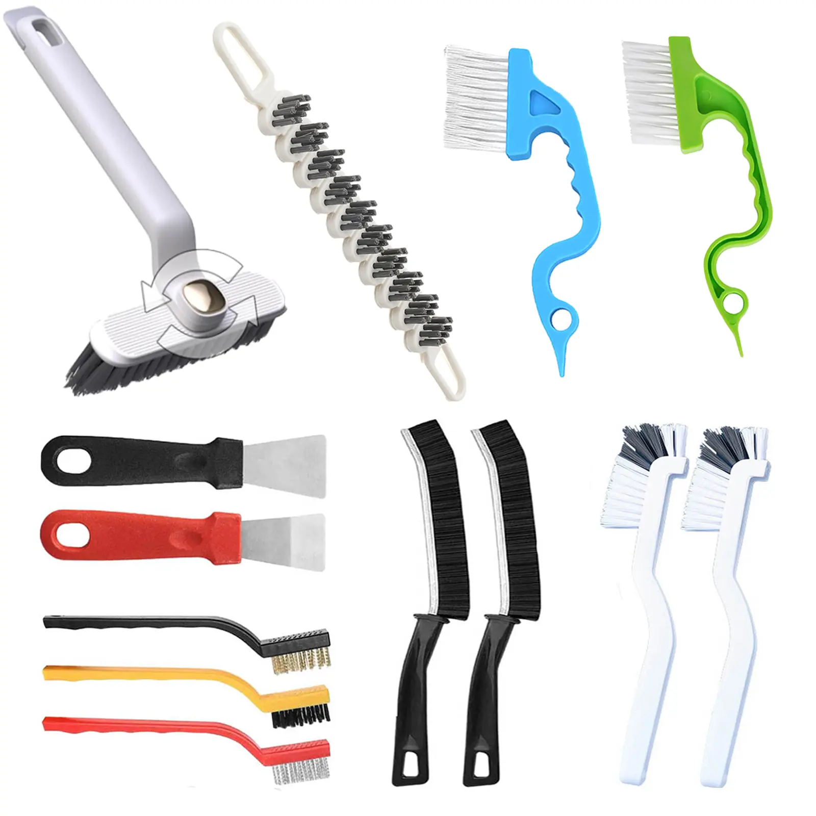 13-Pcs Heavy-Duty Brushes Set, Home Care Supplies with 0.59in PP Bristles, 90° Corner Clean Crevice Tool, Ergonomic Slim Handle, Fast-Drying Bristles, Various Sizes, Flexible Head for Tile Gaps, Bottle-Cup Scrub (11-Pcs Set Inclusive for Homeowners)