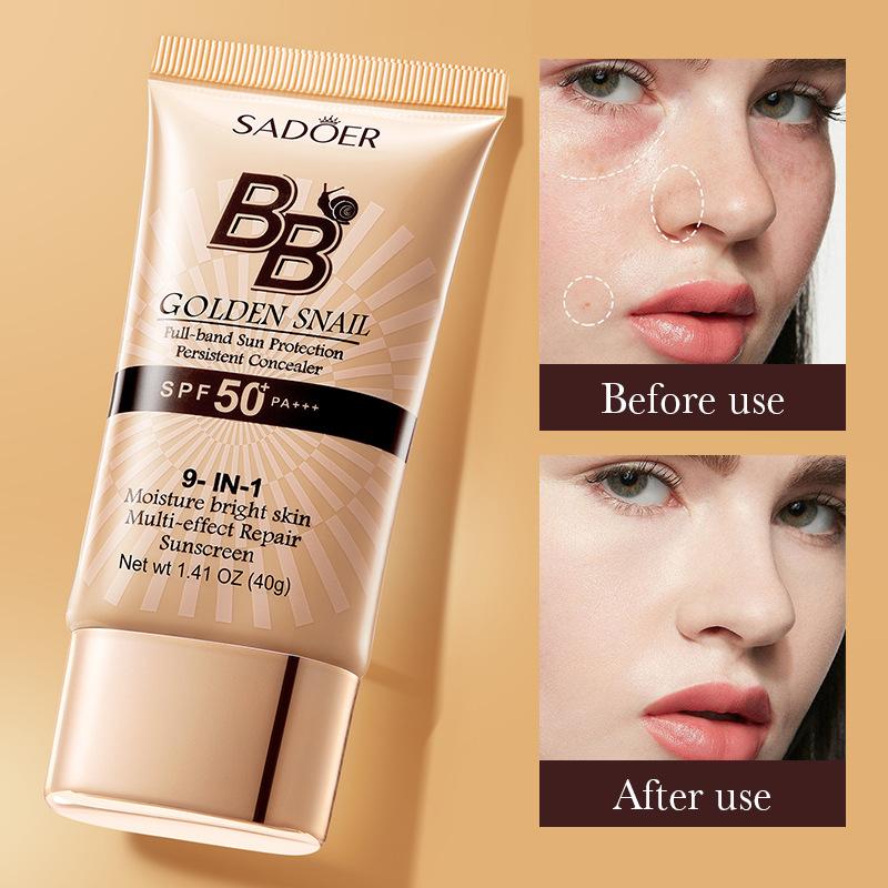 Golden Snail BB Cream SPF50 PA +++ Concealer Foundation, Sunscreen Isolation Ladies Light Texture, Skin Care Effect, Daily Flawless Makeup, UV Protection, Natural Color 40g, Cosmetics
