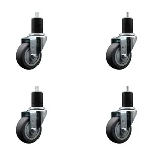 212 MAIN Service Caster SCC-EX20S3514-TPRB-134-4 Thermoplastic Rubber Swivel Expanding Stem Caster, 3.5 in. Gray Furniture Moving Wheel, 1.75 in. Stem - Set of 4