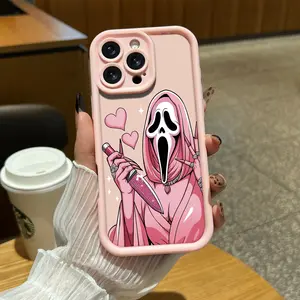 Halloween Cute Scare Horror Ghost Design for iPhone Samsung Galaxy Case iPhone 17Pro Max Air 16 15Plus 14 13 12 11 XR XS S25 S24 S23 S22 Soft TPU Bumper Drop Protection Rugged Durable Back Cover JL09 Screen Protector Casing Shockproof Protective