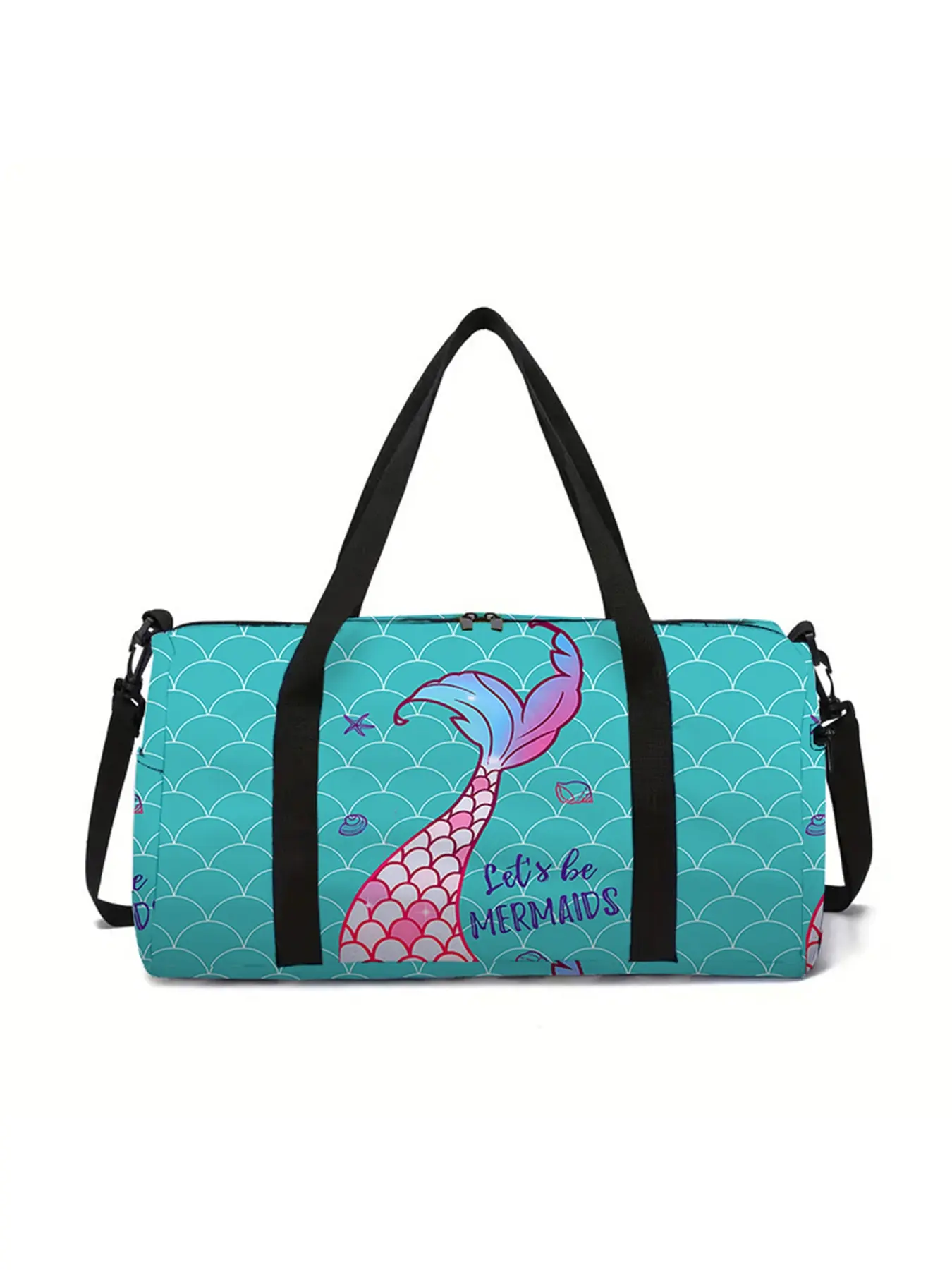 Mermaid pattern printed large capacity travel duffel bag, portable storage bag