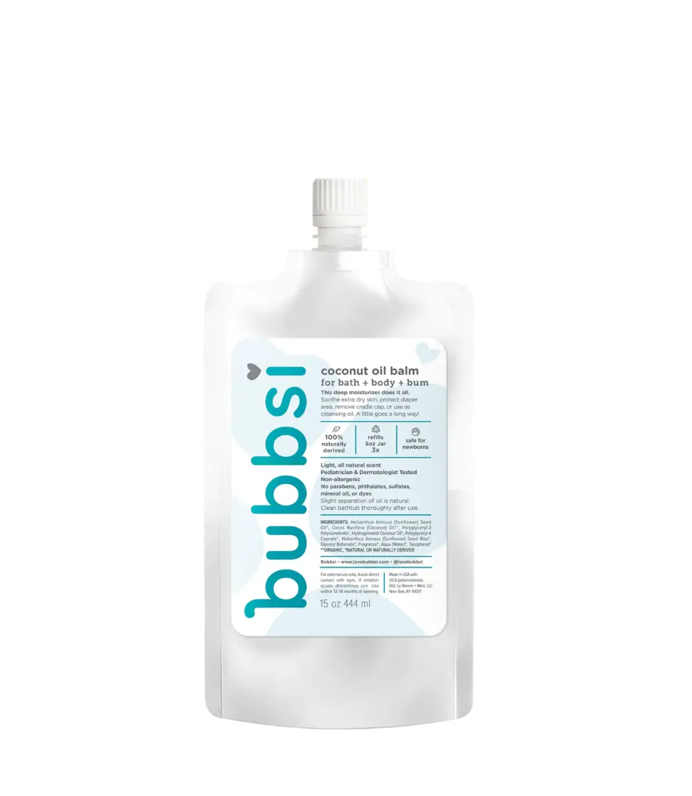 REFILL POUCH: Coconut Oil Balm for Bath + Body + Bum | Deep Moisture Skin Protectant, Diaper Balm and Newborn Oil Cleanser | Vegan, 100% Naturally-Derived, Petroleum-Free | Organic Coconut Oil & Sunflower Oil | Light Coconut-Vanilla Scent | Refills Jar 3x