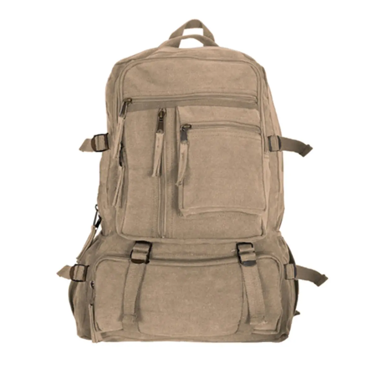 Fox Outdoor Vintage Cantabrian Canvas Rucksack, Large Retro Hiking Backpack with Multiple Zipper Compartments (No Leather Trim)