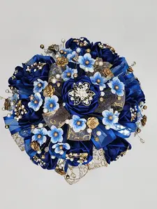 Royal Blue Artesanal Bouquet with Gold Decor Decorative