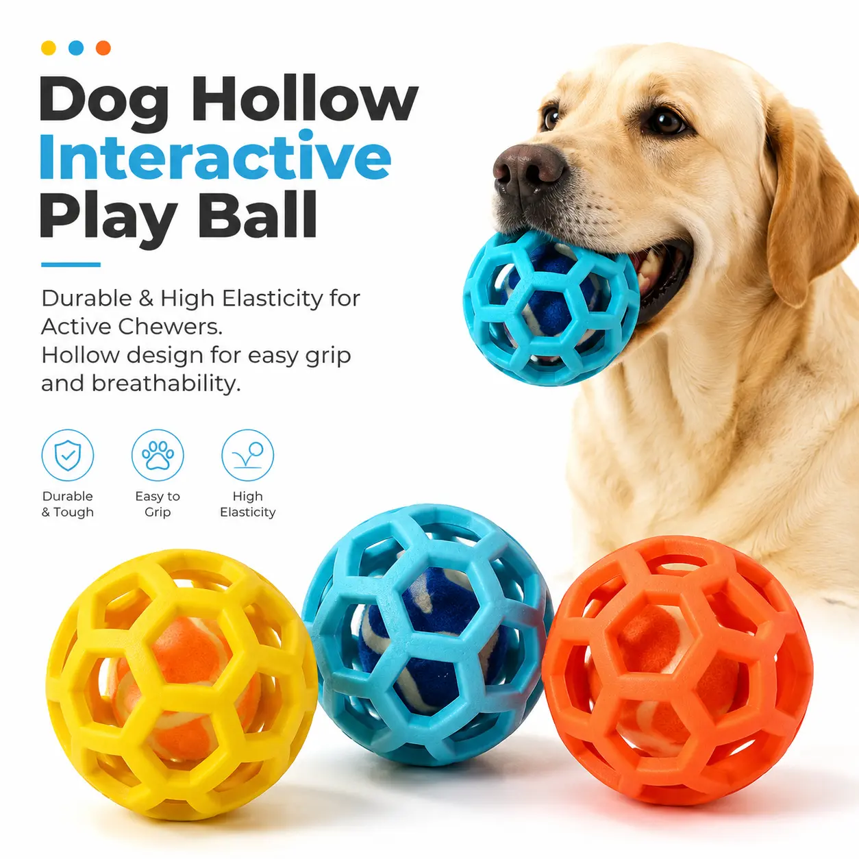 Dog Hollow Ball 9cm Floating TPR Dog Toy, Pool Fetch Chew Ball for Teeth Cleaning, Indoor Outdoor Interactive Training Boredom Relief Pet Ball