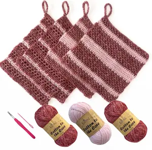 KnitPal Everyday Joy Dishcloth Crochet Kit | Make 4 Reusable Dishcloths | DK Yarn, Hook & Video Guide | Confident Beginner (Cherry Red + Blush Pink)