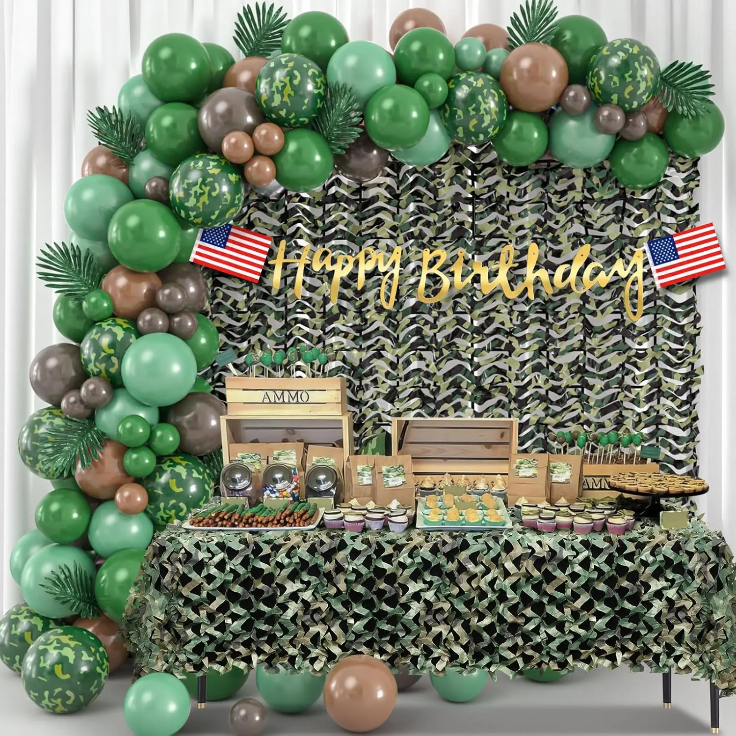 Army Birthday Party Decorations, 133Pcs Camouflage Garland, Balloons & Banner for Military Themed Party