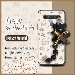 Back Cover Simplicity Phone Case For LG Stylo6 Bear bracelet Cartoon Dirt-resistant Black pearl pendant silicone Waterproof cute Skin-friendly feel soft case Anti-knock