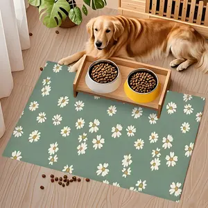 [Pet Mat] XL Dog Crate Pad Washable Mud Mats for Dogs Non-Slip Pet Training Mat White Daisy Green Background Design Dog Water Bowl Mat Cat Feeding Mat - Gifts for Dog Lovers Women
