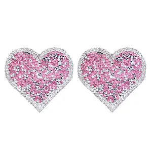 CCbodily Rhinestone Pasties Breast Covers Adhesive Pasties Glitter Breast Covers Reusable Stickers Pink Nipple Covers for Women