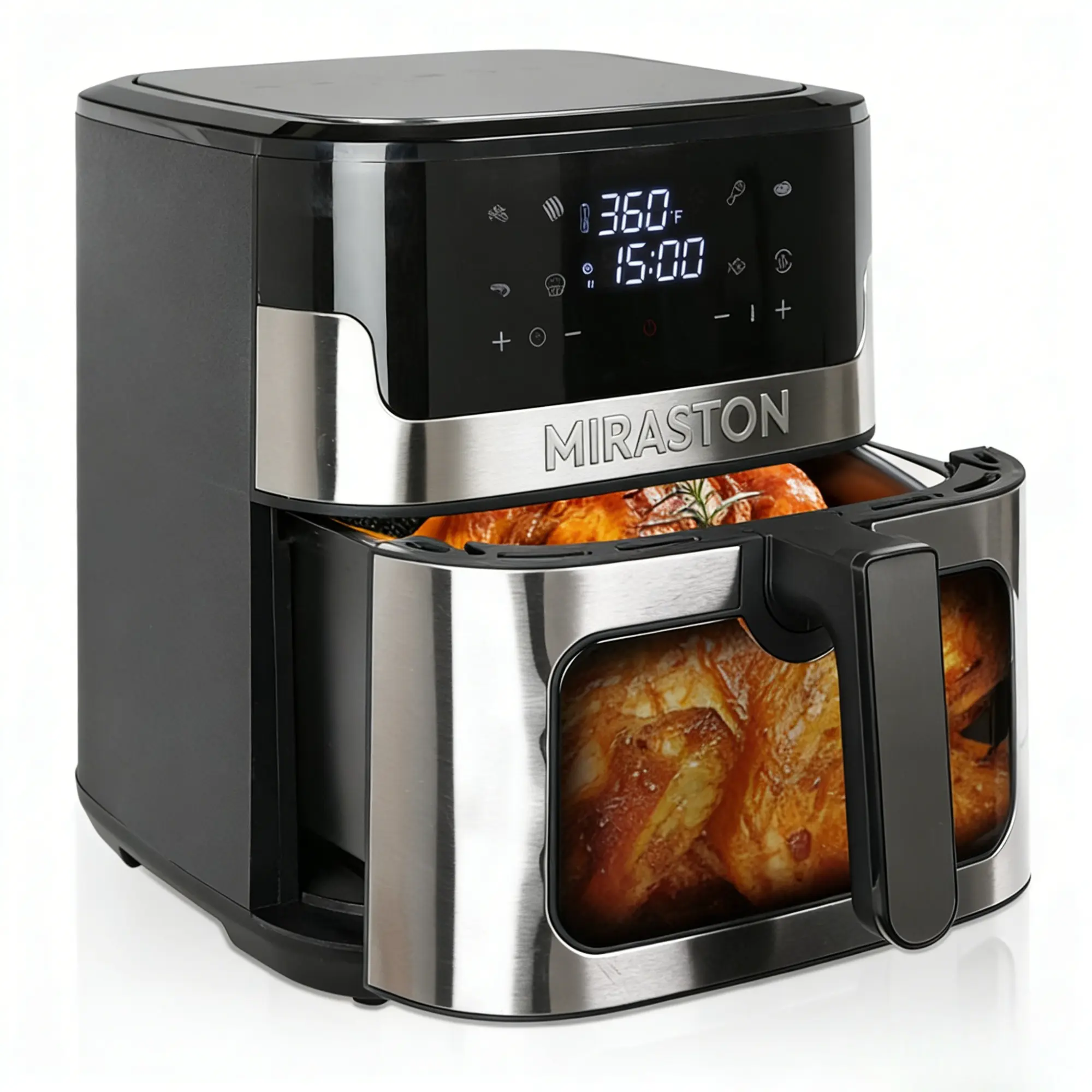 MIRASTON 8.5QT Large Capacity Digital Air Fryer with Visible Cooking Window, Stainless Steel,  Nonstick Basket, Dishwasher-Safe, 1500W