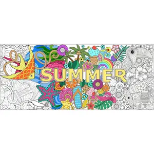 Jumbo Mandala Coloring Poster Giant Summer Color-in Paper Poster DIY Drawing Blank Doodle Art Banner 55.1 x 23.6 inch Tablecloth Wall Decoration Home School Activity Party Supplies for Kids