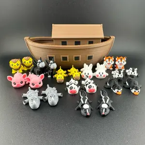 3D Printed Noah’s Ark Desk Set with Micro Animal Figurines, Decorative Ornament