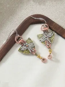 Ethnic Carved Dragonfly Geometric Drop Hook Earrings Indian Jewelry Pendientes Women's Vintage Round Triangle Dangle Earrings Brincos Ear Hook Design