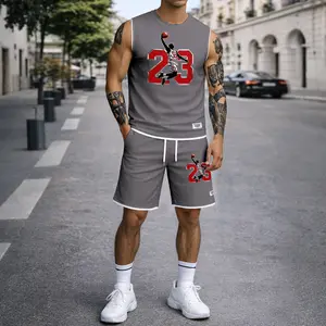 Men’s Number 23 Basketball Print Summer Set Sleeveless Tank Top & Shorts Matching Outfit, Lightweight Casual Streetwear Athletic Set for Everyday & Holiday