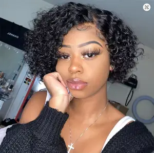 Pixie Cut Wig Transparent Lace Front Human Hair Wig Short Kinky Curly Bob Wigs Brazilian Water Wave Human Hair Wigs For Women