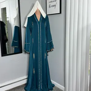 Silk Abaya, Rhinestone Embroidery Design, with Matching Veil