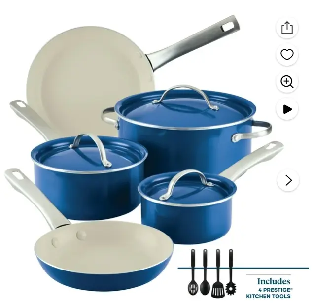 Farberware Vibrance 12 Piece Ceramic Nonstick Pots and Pans Set, Blue