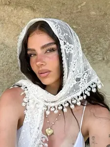 Elegant Geometric Floral Lace Headscarf, Hollow Embroidered Hairband, Stylish Accessory for Daily Wear Outdoor Beach Parties