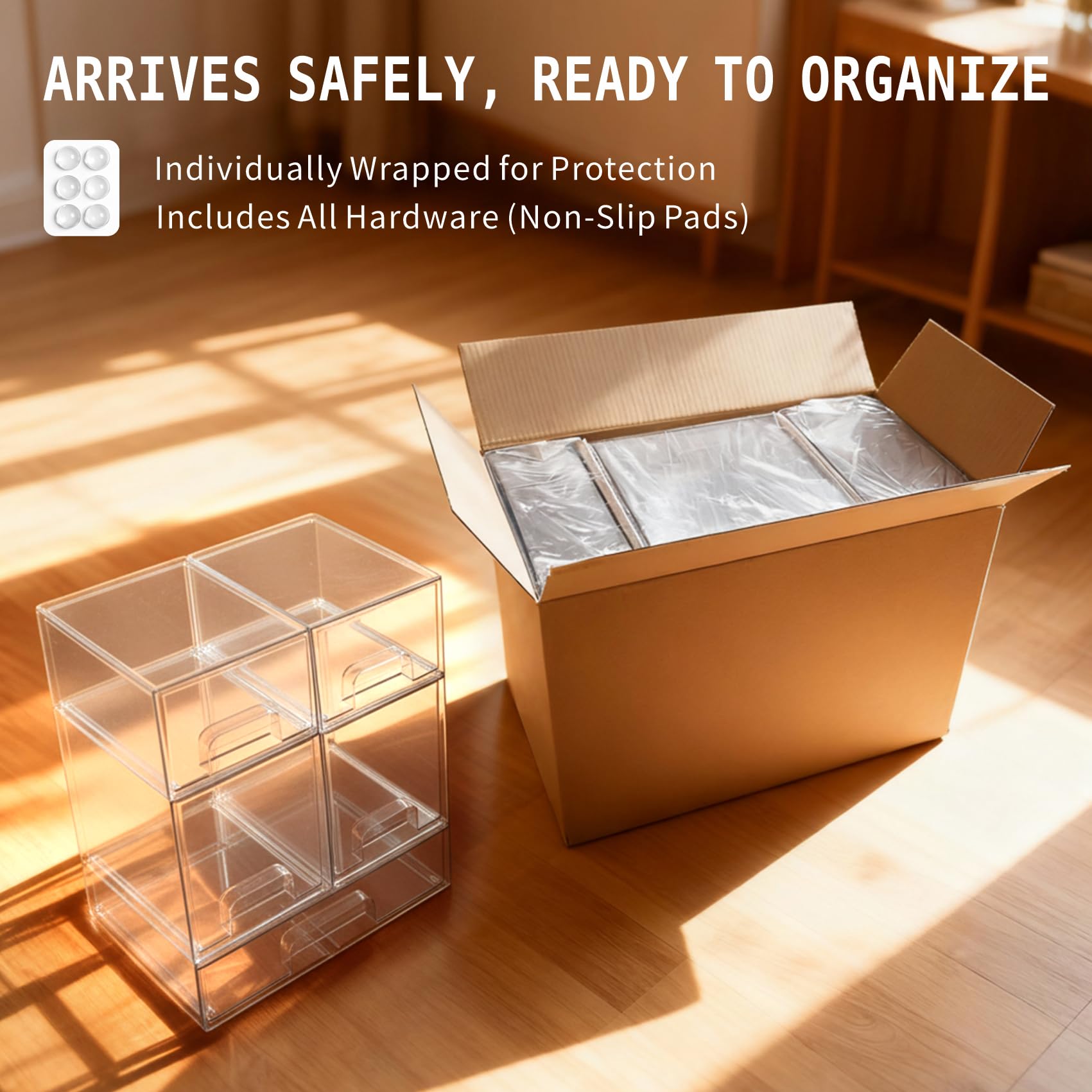 Stackable Storage Drawers Set of 5, Clear Plastic Organizer Bins for Baby Bottle, Beauty Supplies Storage, Ideal for Kichen Countertop, Vanity, Bathroom, Cabinet, Pantry Organization