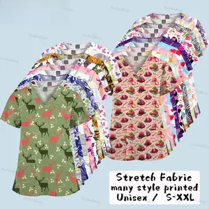 Surgical Uniforms Woman Scrub V-Neck Short Sleeve Top Women's Medical Uniforms Vet Clinical Uniform Cute Cartoon Beautiful Print